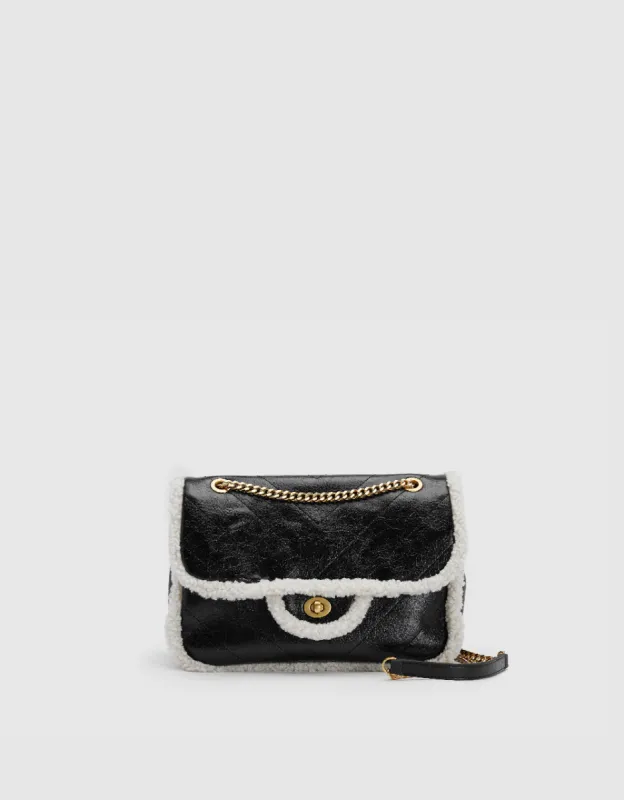 Furry Trim Vegan Leather Shoulder Bag made by Urban Revivo