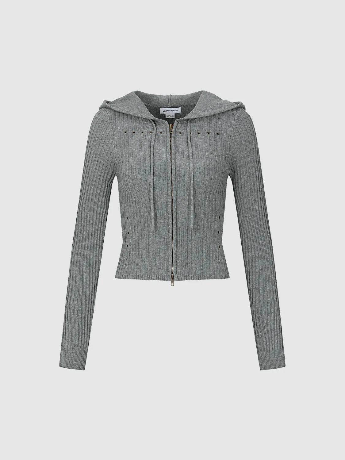 Zipper Front Hooded Skinny Knitted Cardigan sold by Urban Revivo product image thumbnail 2