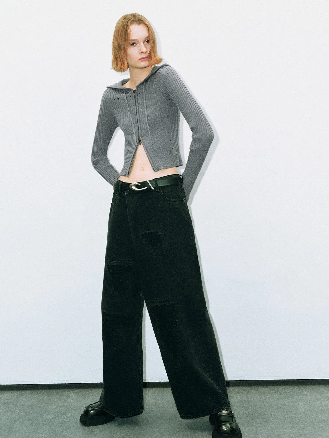 Zipper Front Hooded Skinny Knitted Cardigan sold by Urban Revivo product image thumbnail 5