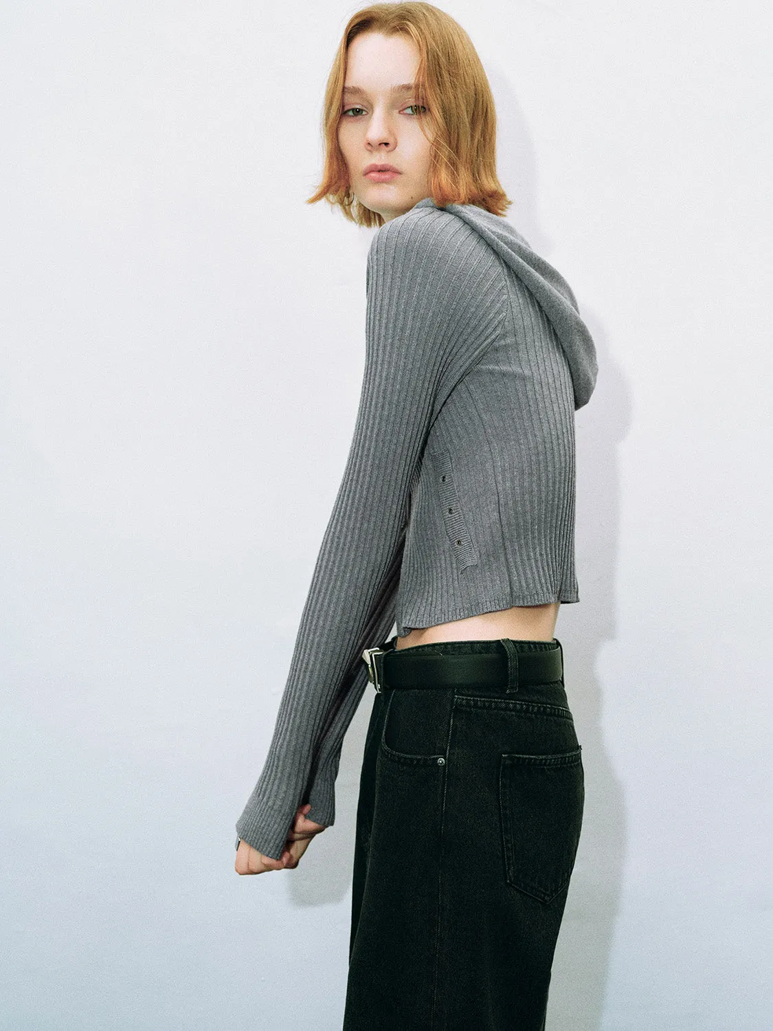 Zipper Front Hooded Skinny Knitted Cardigan sold by Urban Revivo product image thumbnail 3