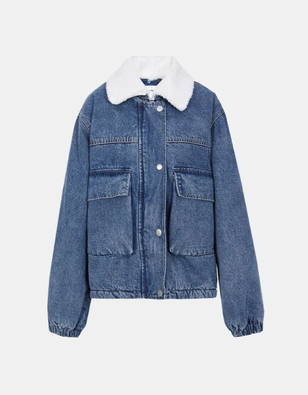 Teddy Collar Flap Pocket Denim Jacket sold by Urban Revivo