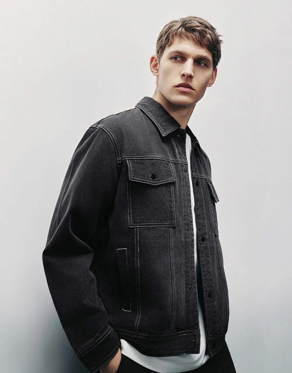 Button Up Denim Jacket sold by Urban Revivo product image thumbnail 3