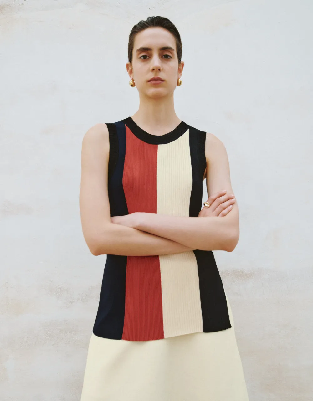 Striped Crew Neck Knitted Vest sold by Urban Revivo