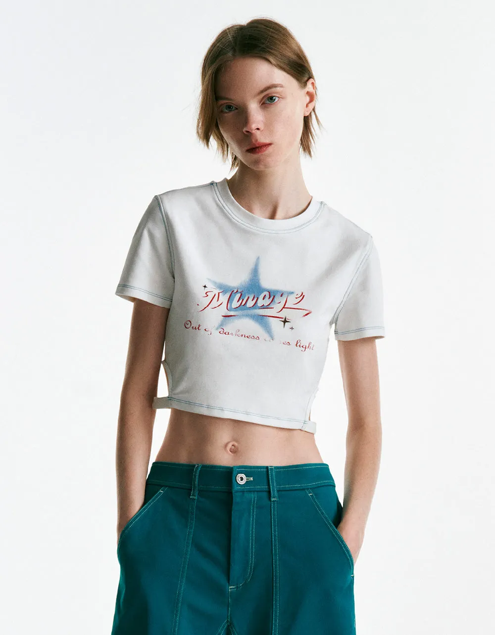 Printed Crew Neck Skinny T-Shirt sold by Urban Revivo