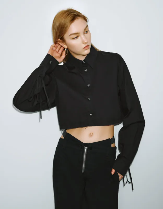 Heart Shape Button Cropped Straight Shirt sold by Urban Revivo