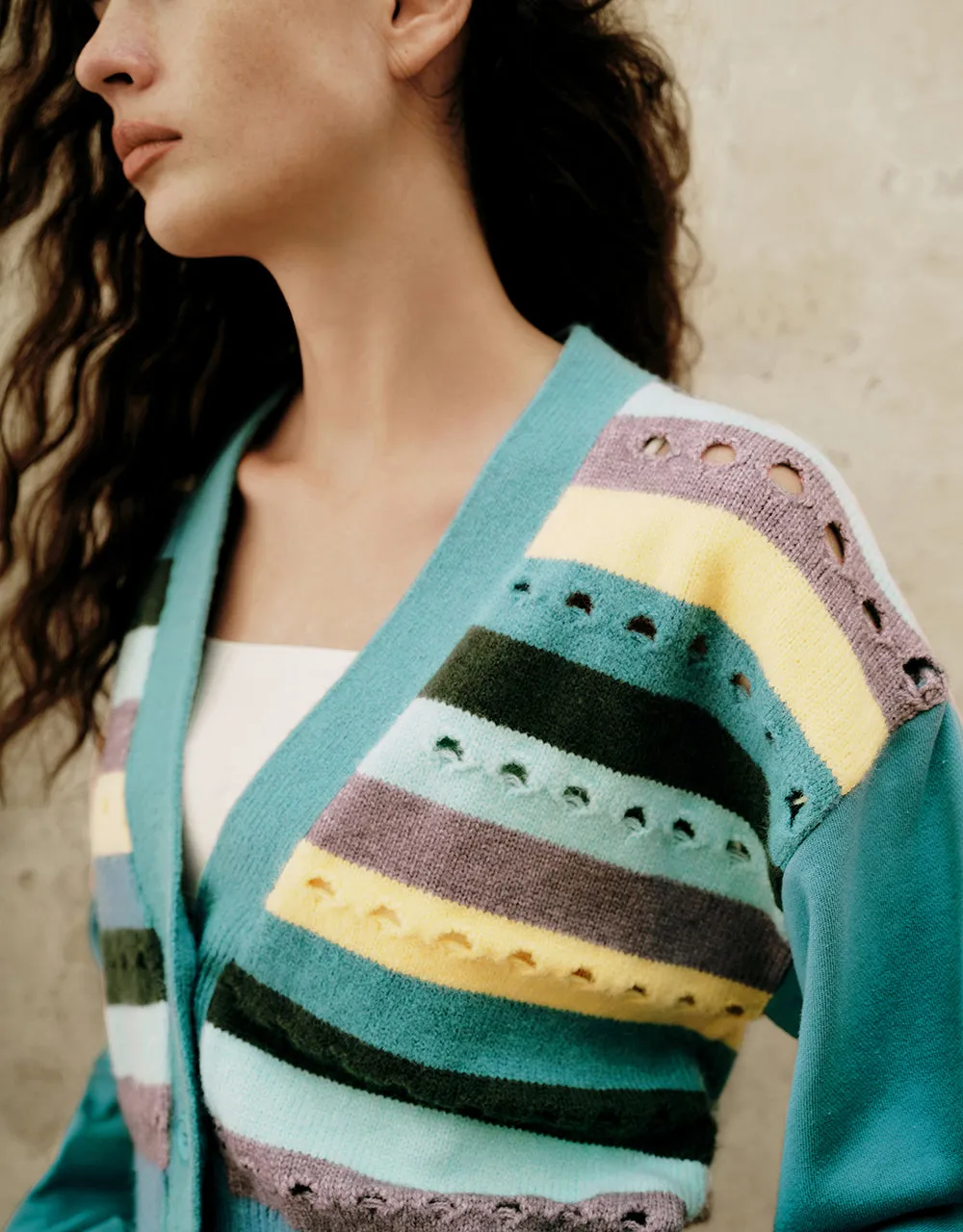 Striped V-Neck Knitted Cardigan sold by Urban Revivo product image thumbnail 4