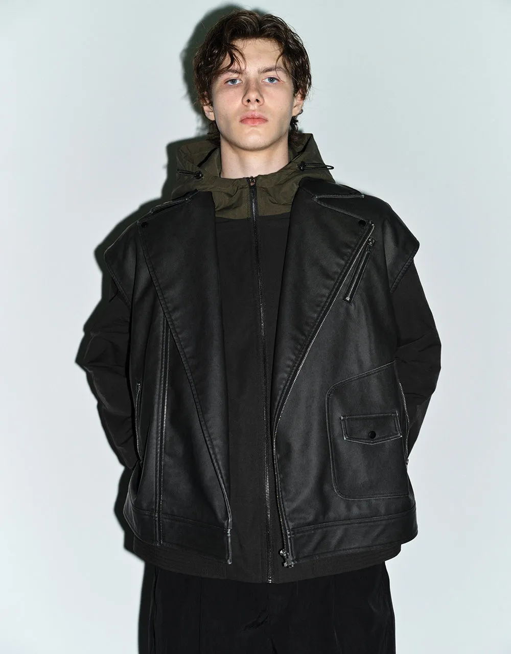 Zipper Front Vegan Leather Waistcoat sold by Urban Revivo