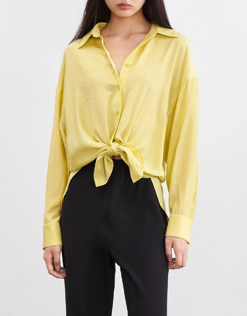 Tie Front Button Up Drop Shoulder Shirt sold by Urban Revivo product image thumbnail 3