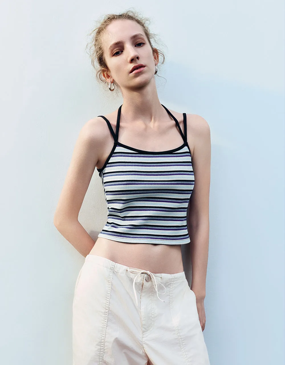 Striped Halter Neck Skinny Cami Top sold by Urban Revivo