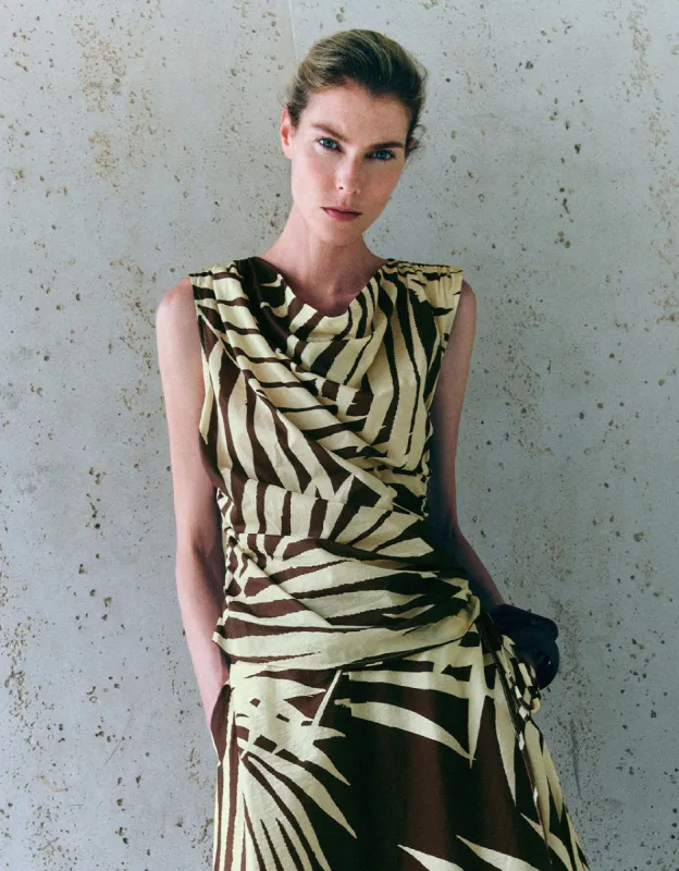 Printed Sleeveless Cowl Neck Blouse sold by Urban Revivo