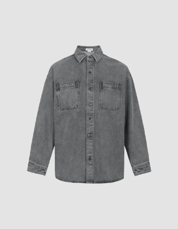 Button Up Oversized Denim Shirt sold by Urban Revivo