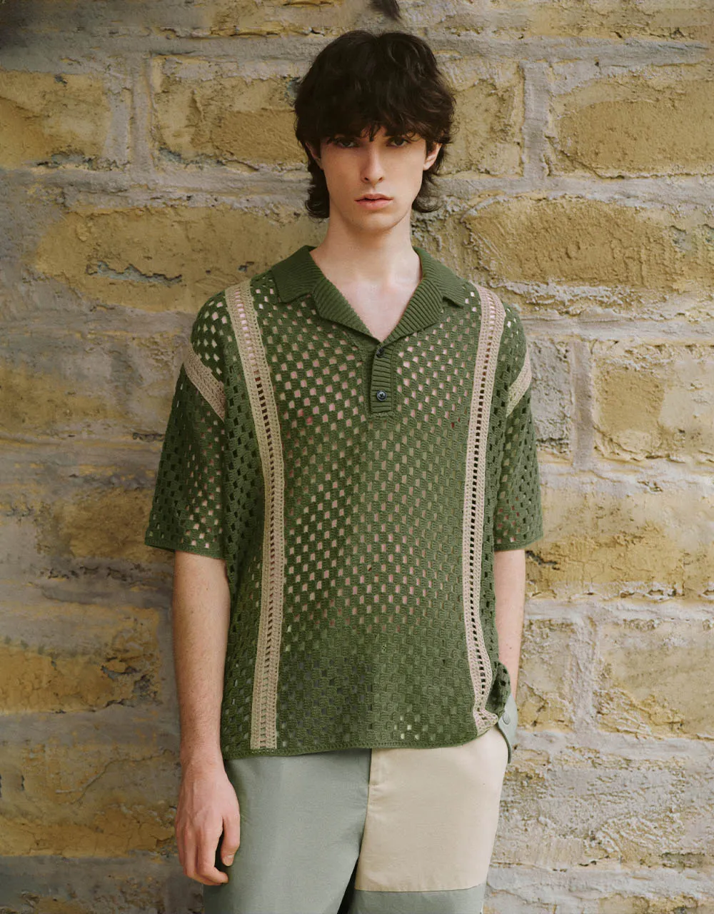 Crochet Lapel Knitted T-Shirt sold by Urban Revivo