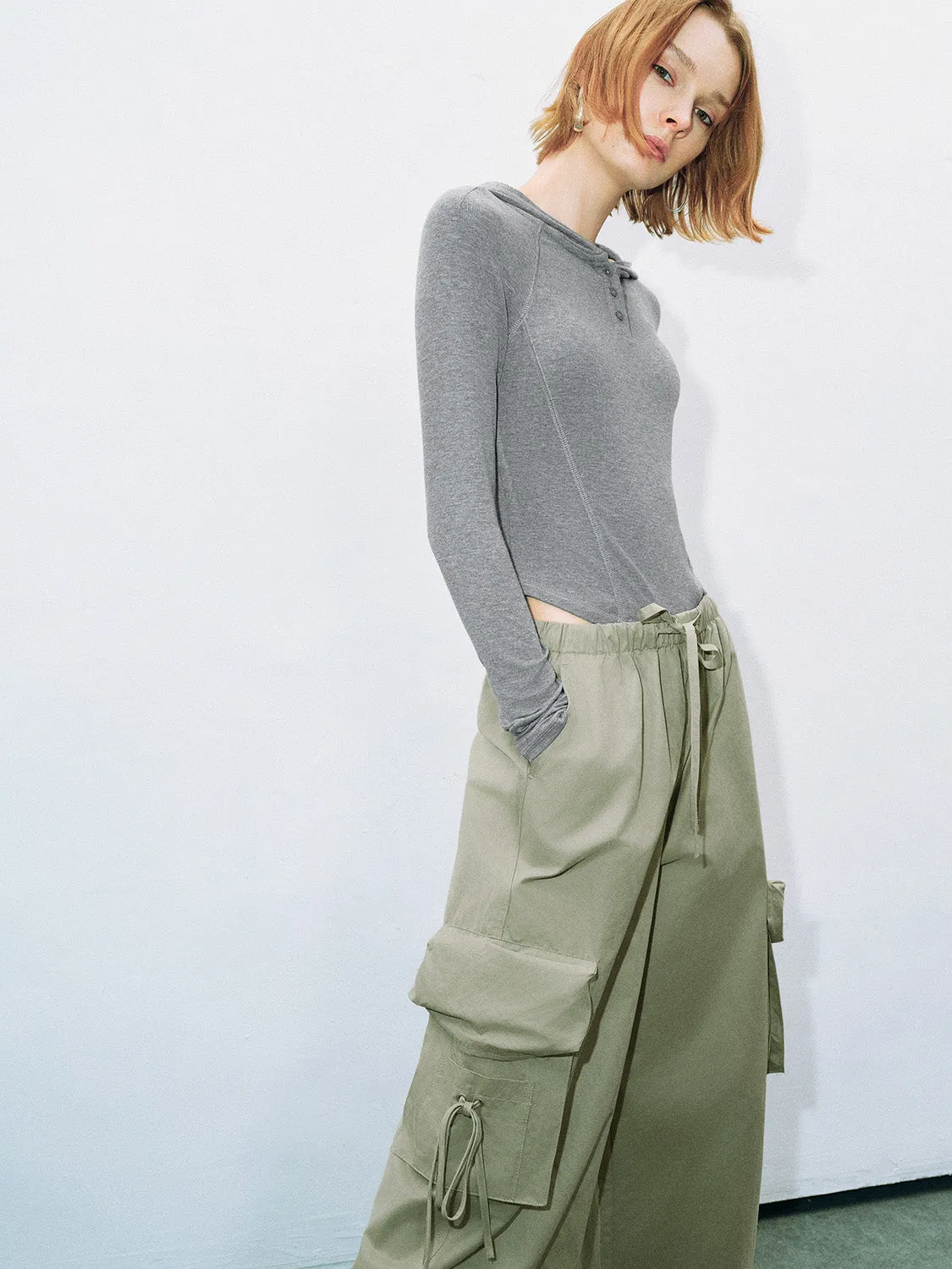 Button Half Placket Hooded Skinny T-Shirt sold by Urban Revivo product image thumbnail 3