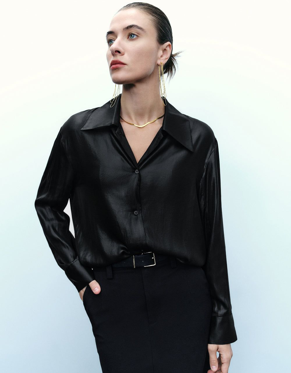 Slik Effect Button Up Shirt sold by Urban Revivo