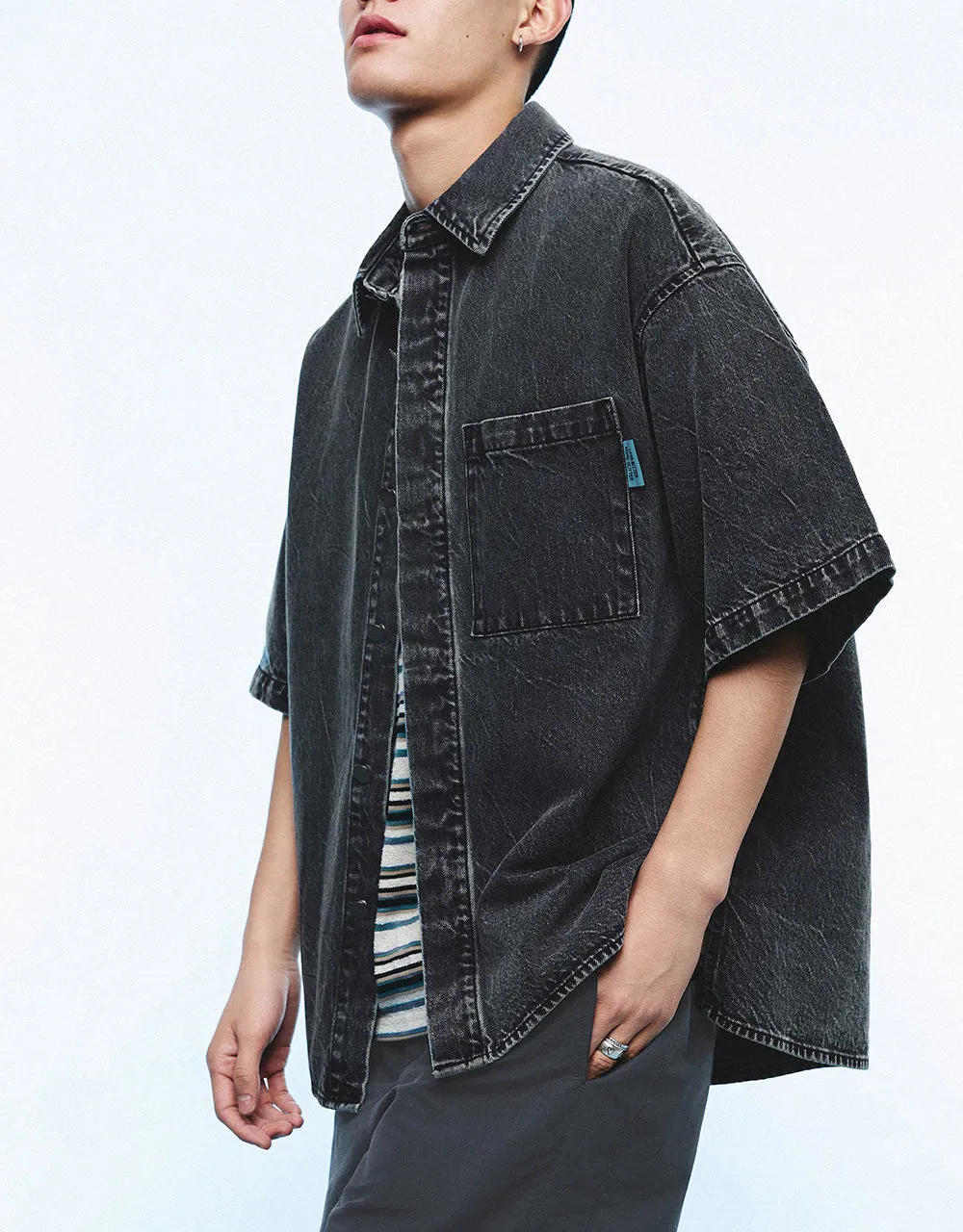 Button Up Denim Shirt sold by Urban Revivo product image thumbnail 3