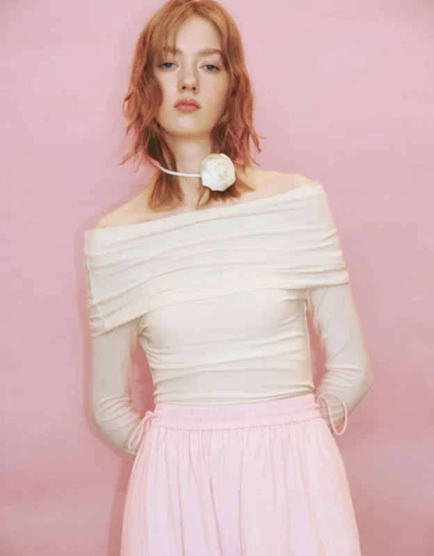 Off-Shoulder Skinny Knitted T-Shirt sold by Urban Revivo