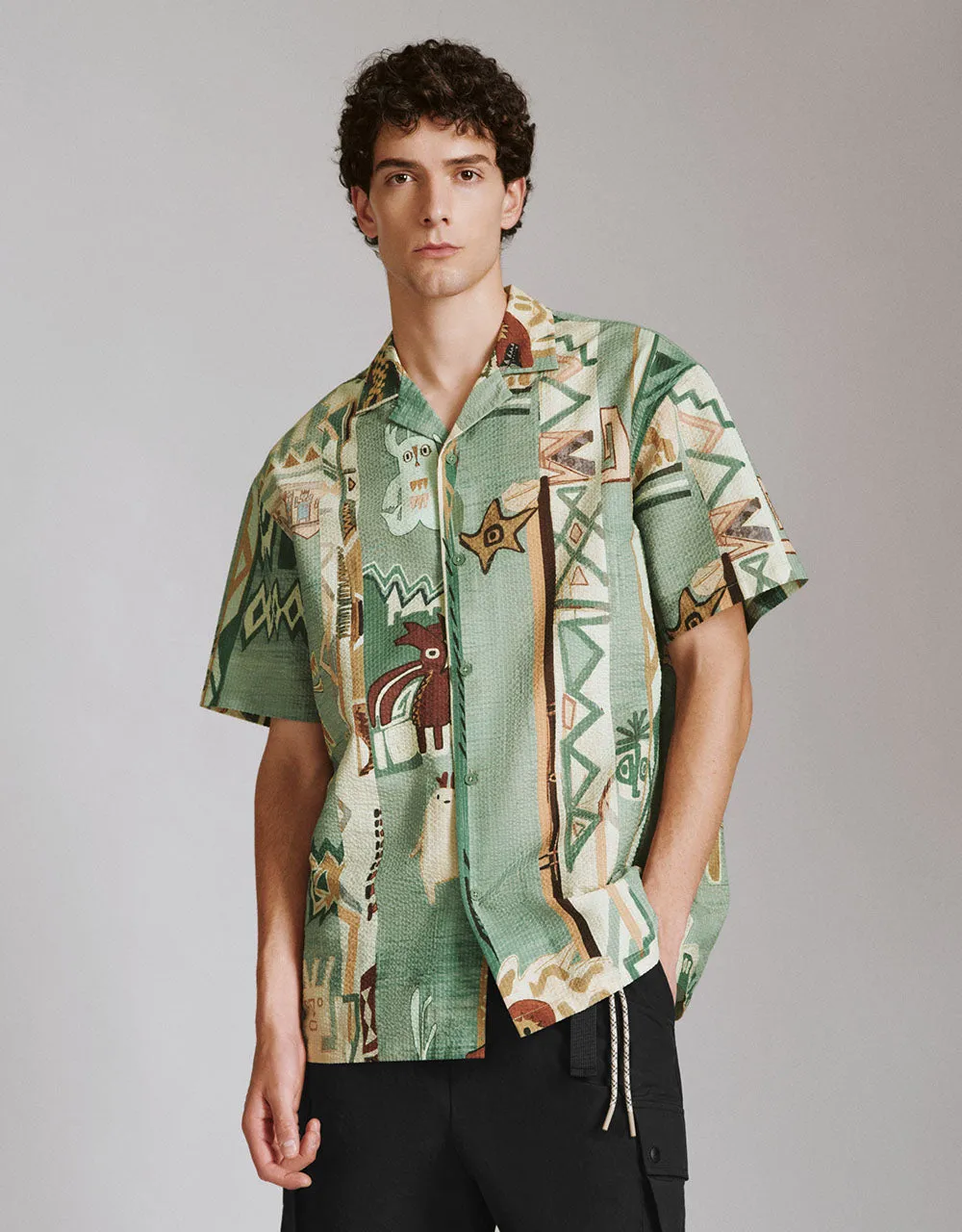 Printed Button Up Loose Shirt sold by Urban Revivo