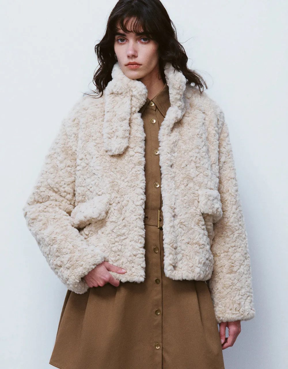 Furry Stand Collar Straight Jacket sold by Urban Revivo