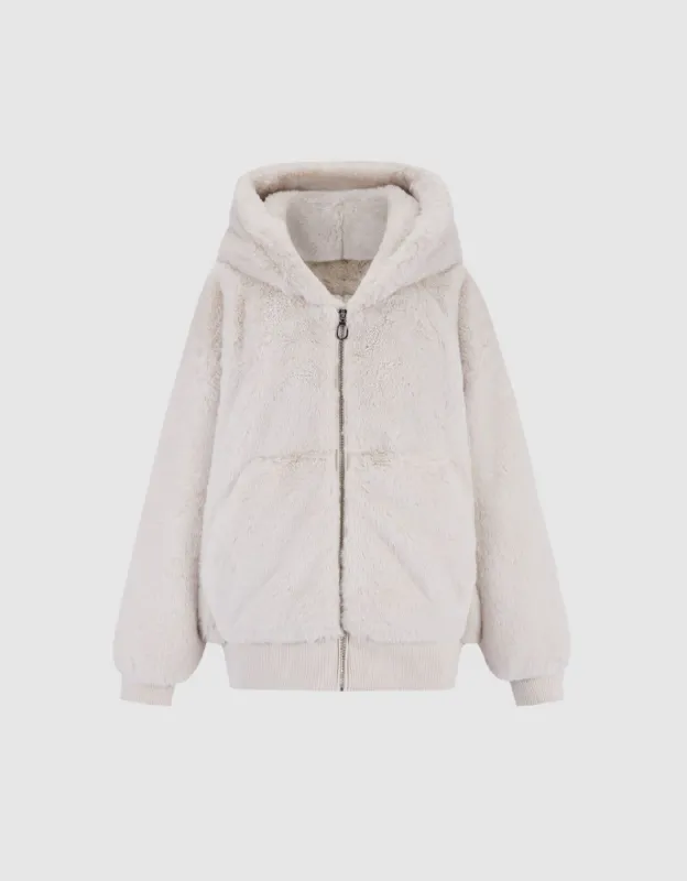 Fluffy Hooded Coat sold by Urban Revivo