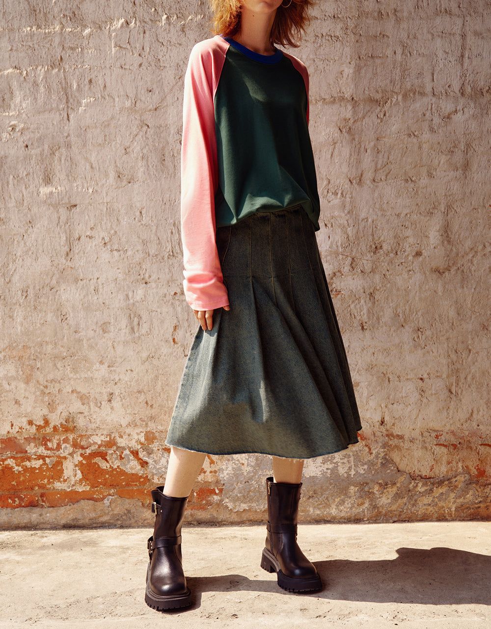 Pleated Midi A-Line Denim Skirt sold by Urban Revivo product image thumbnail 4