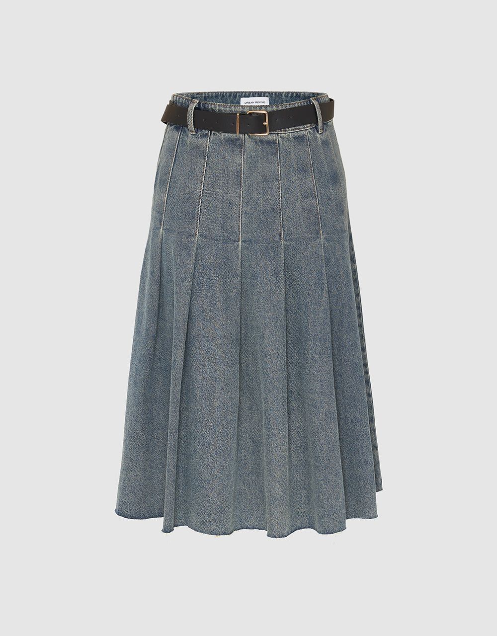 Pleated Midi A-Line Denim Skirt sold by Urban Revivo