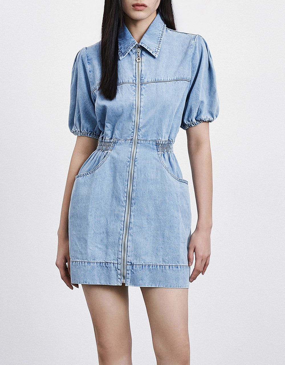 Zip Front Elastic Waist Denim Dress sold by Urban Revivo product image thumbnail 2