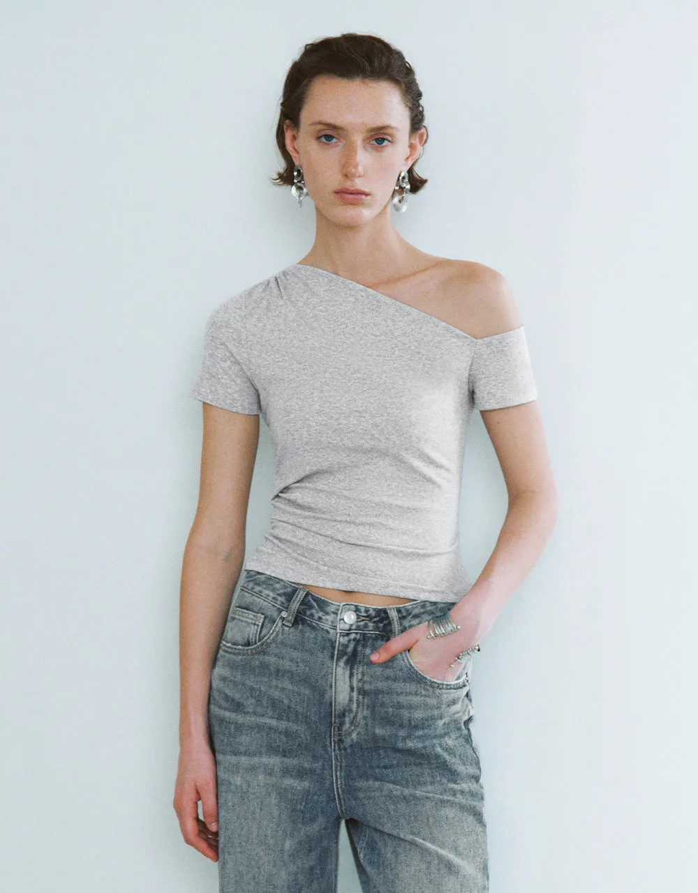 One Shoulder Knitted Skinny T-Shirt sold by Urban Revivo