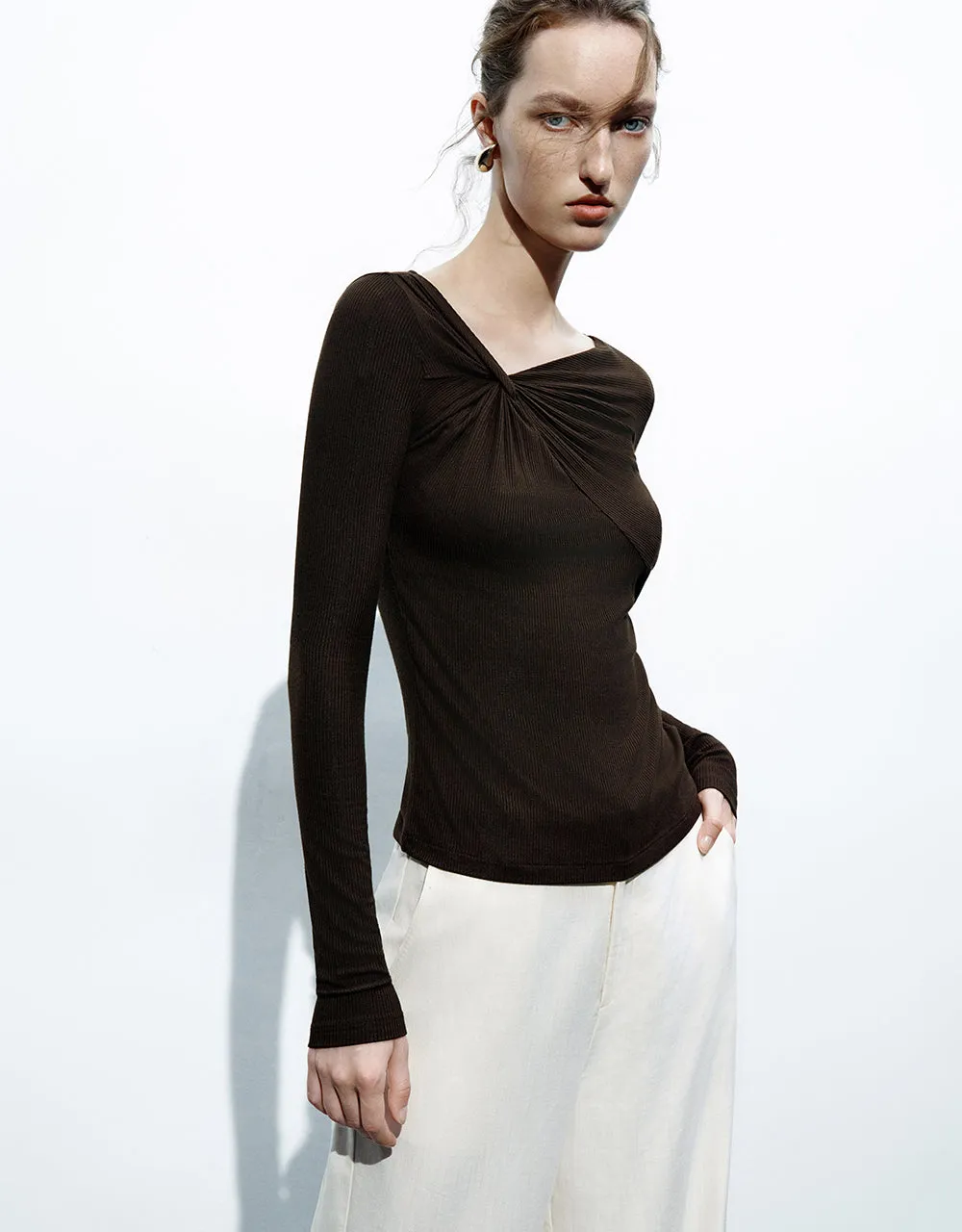 Asymmetric One Shoulder Knitted T-Shirt sold by Urban Revivo product image thumbnail 3