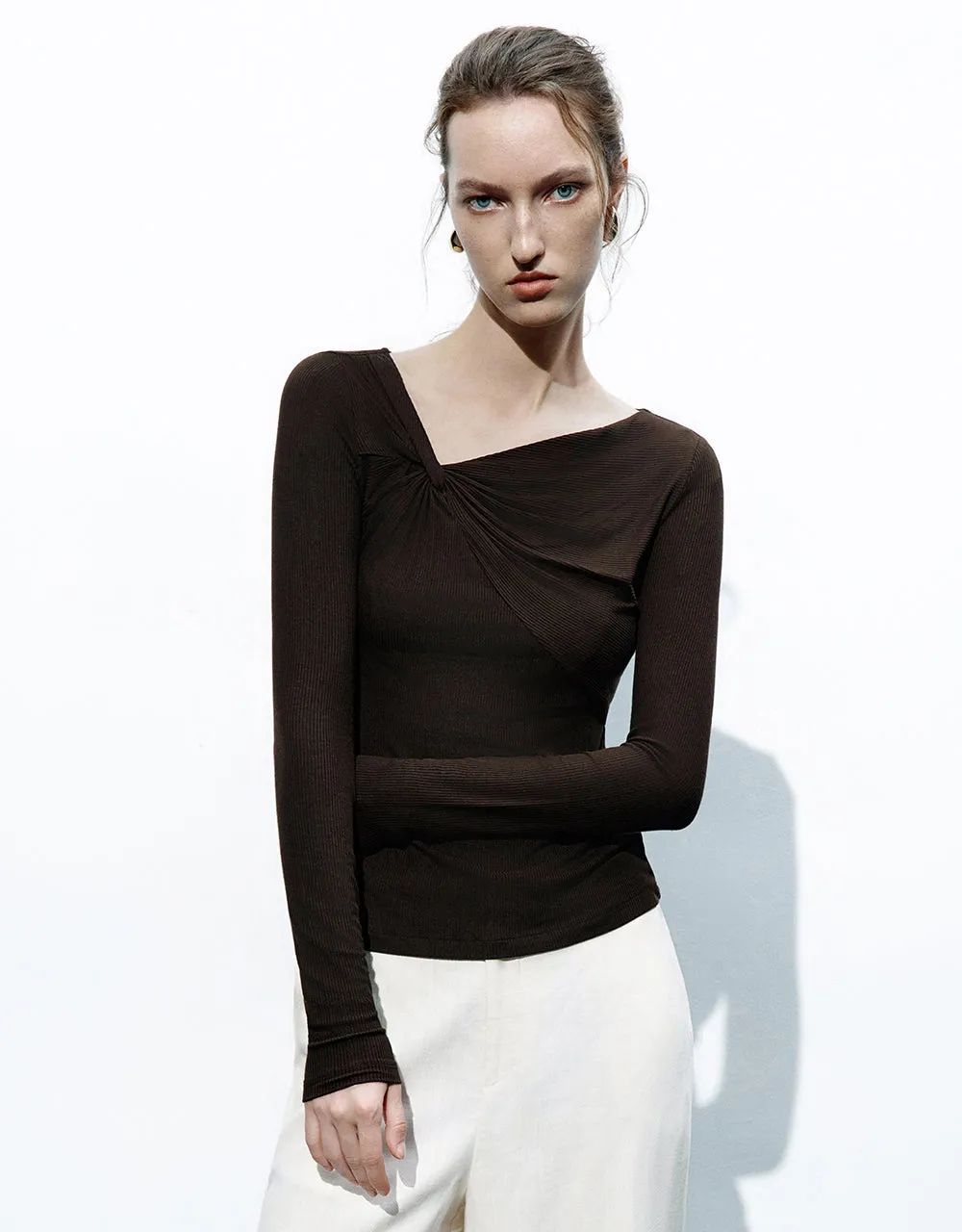 Asymmetric One Shoulder Knitted T-Shirt sold by Urban Revivo
