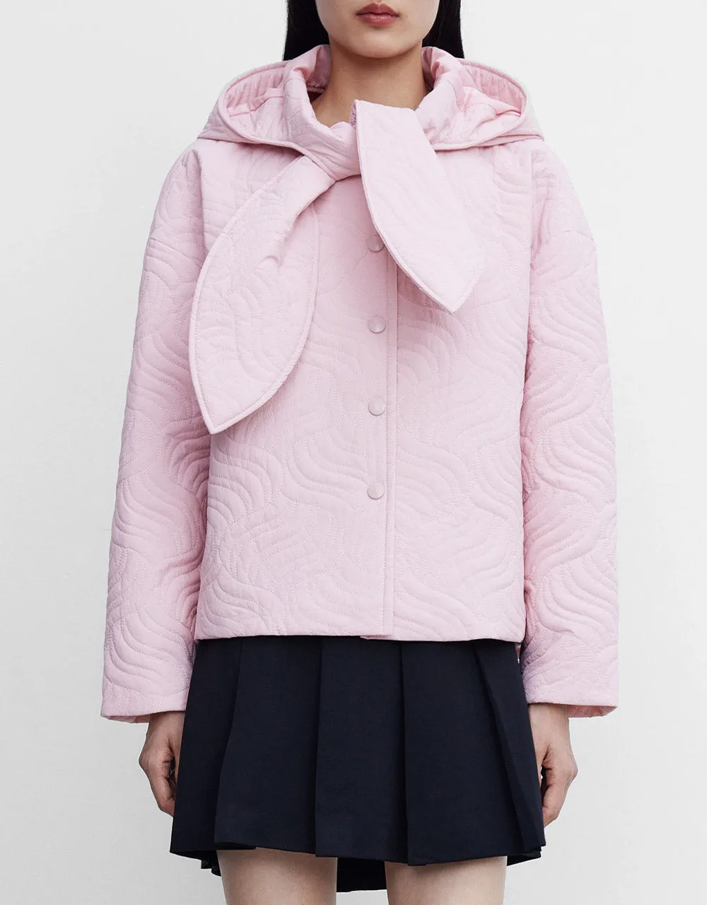 Tie Front Hooded Textured Winter Coat sold by Urban Revivo product image thumbnail 2