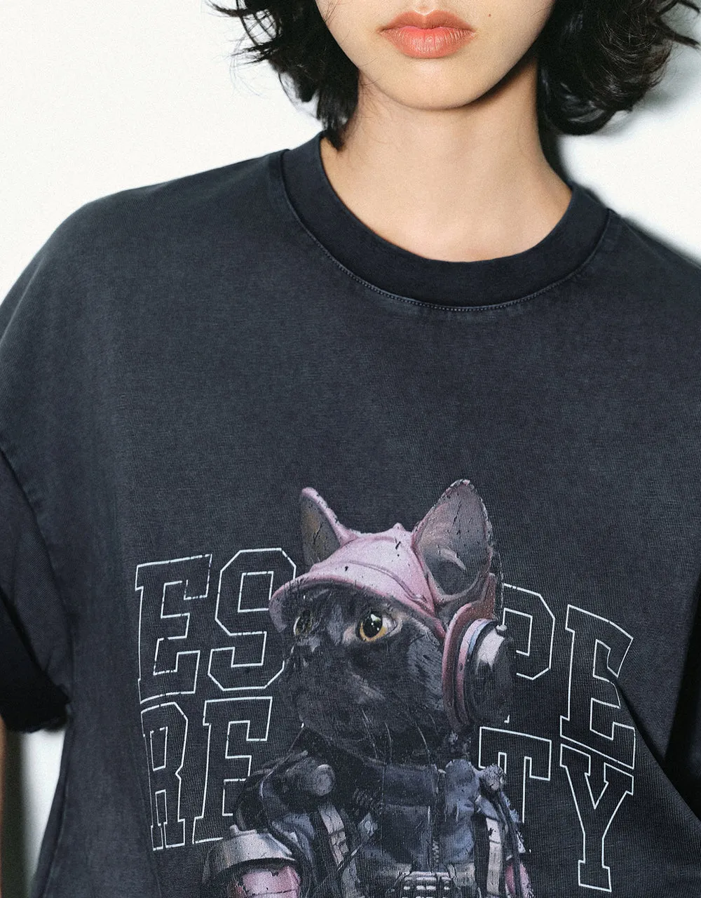 Printed Crew Neck Loose T-Shirt sold by Urban Revivo product image thumbnail 4
