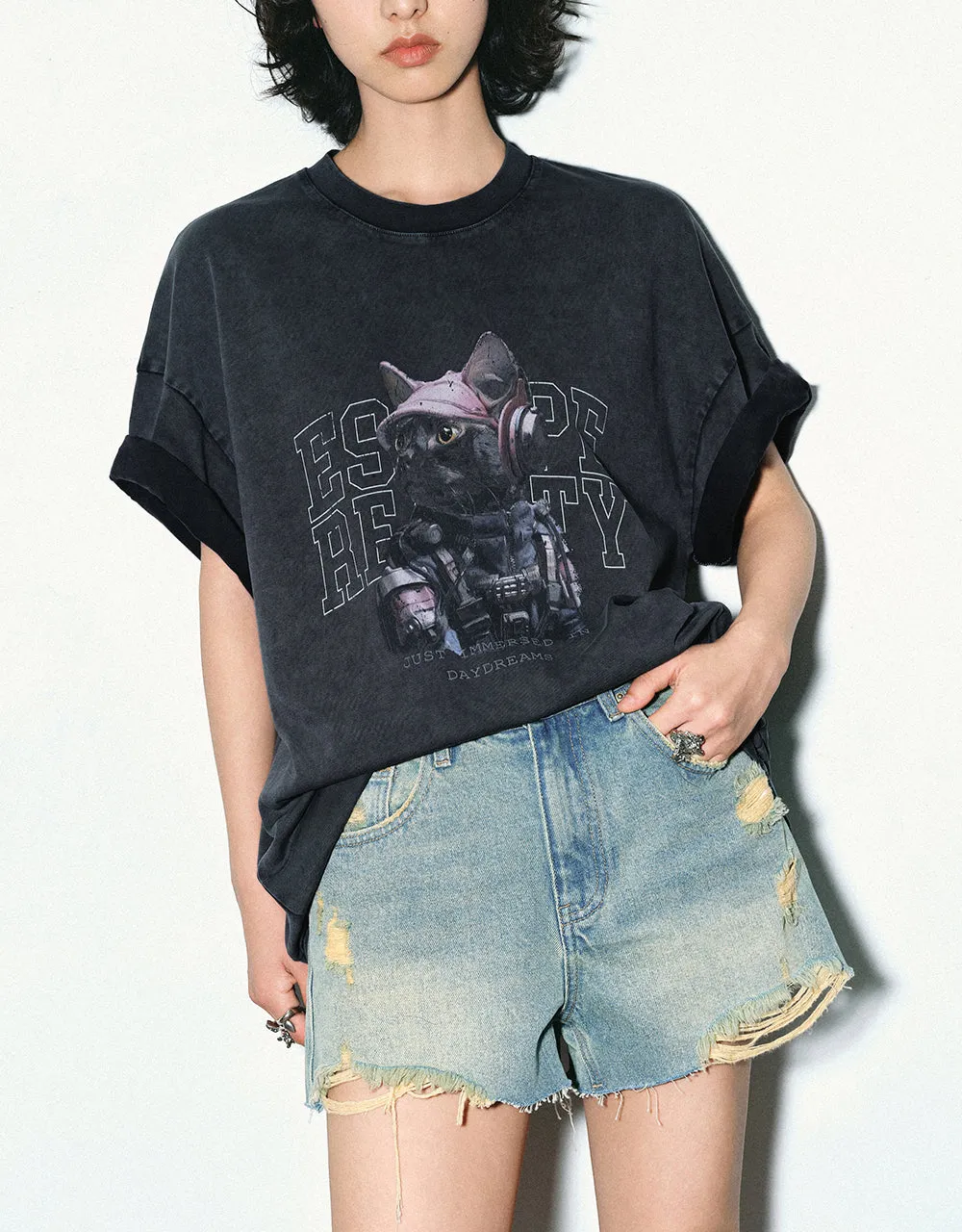 Printed Crew Neck Loose T-Shirt sold by Urban Revivo product image thumbnail 3