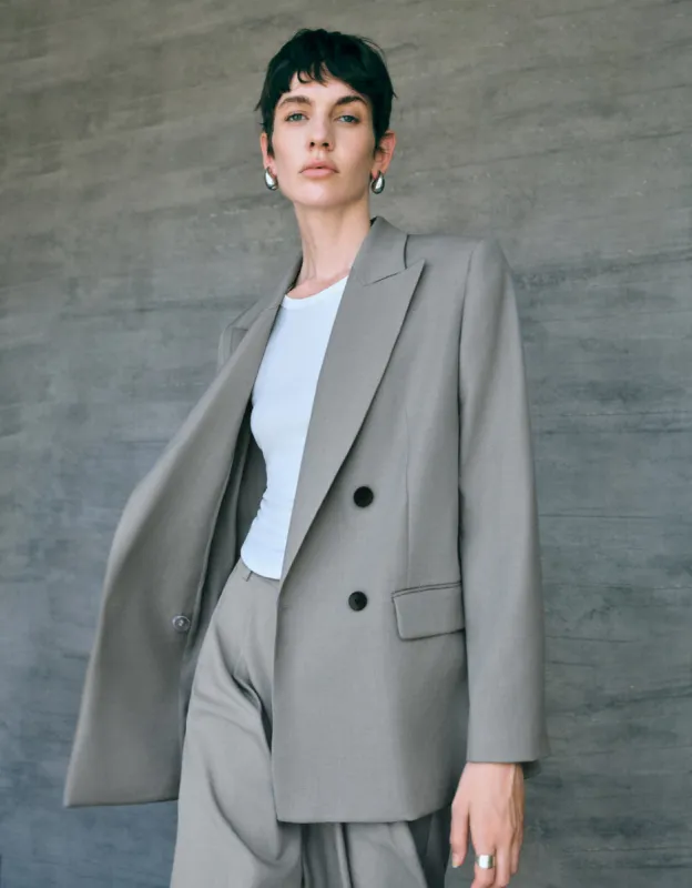 Peak Lapel Double Breasted Straight Blazer sold by Urban Revivo