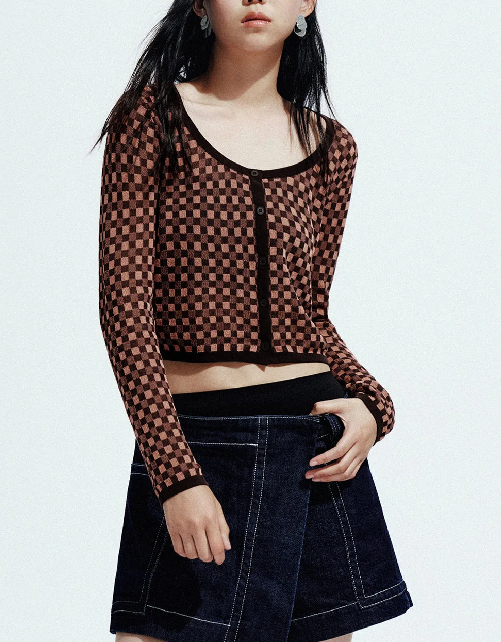 Gingham U Neck Knitted Cardigan sold by Urban Revivo product image thumbnail 2