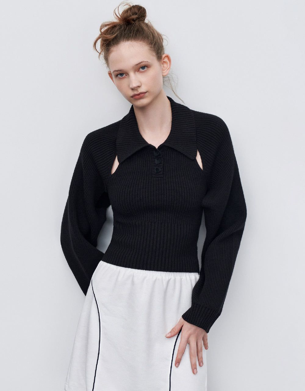Cut-Out Lapel Knitted T-Shirt sold by Urban Revivo