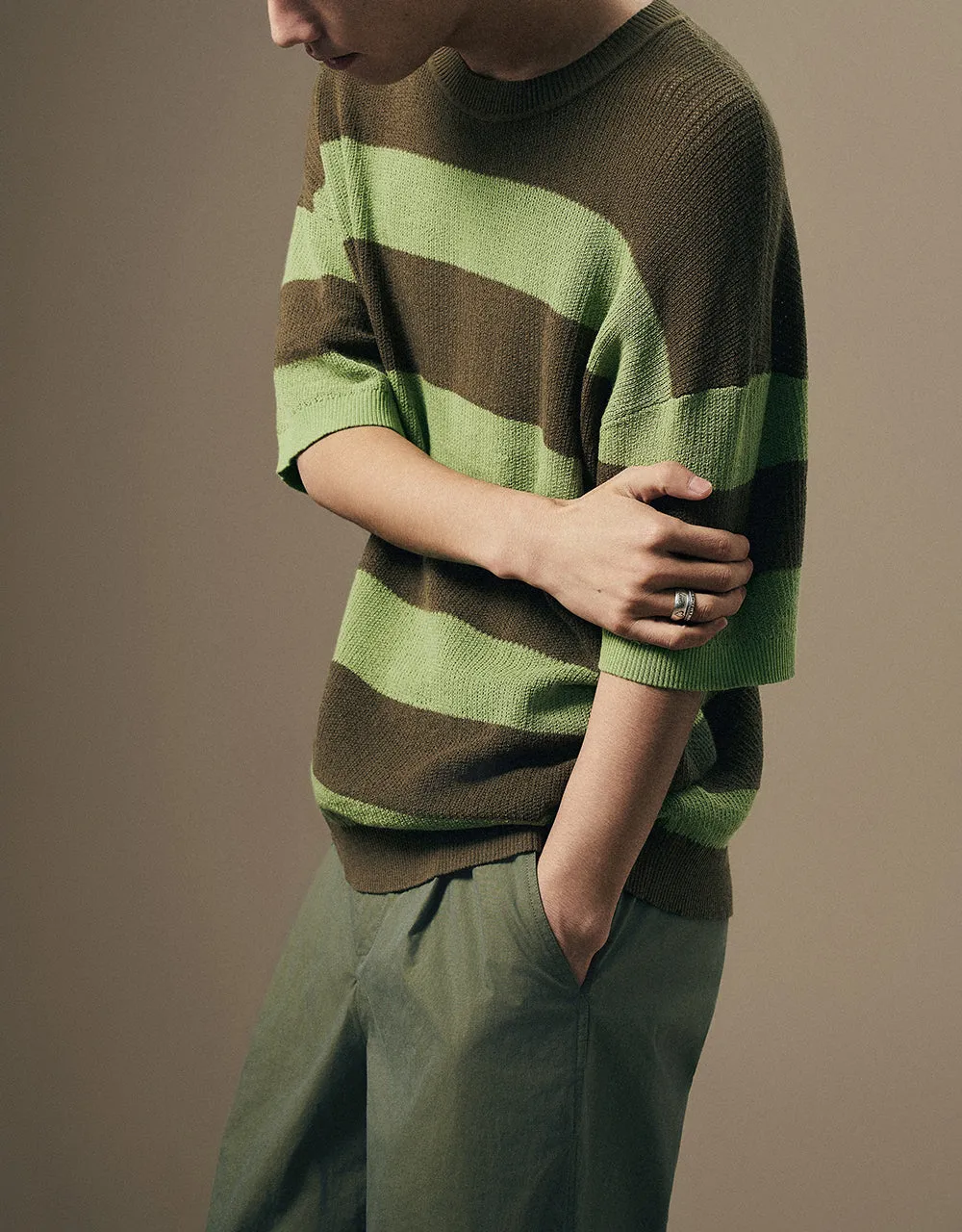 Striped Crew Neck Knitted T-Shirt sold by Urban Revivo product image thumbnail 3