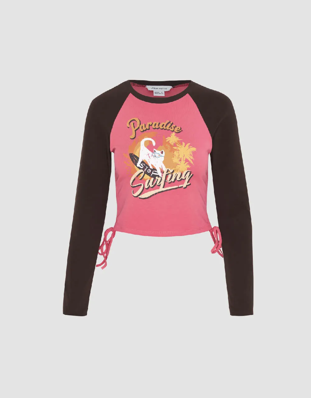 Printed Raglan Sleeve Crew Neck Skinny T-Shirt sold by Urban Revivo product image thumbnail 2