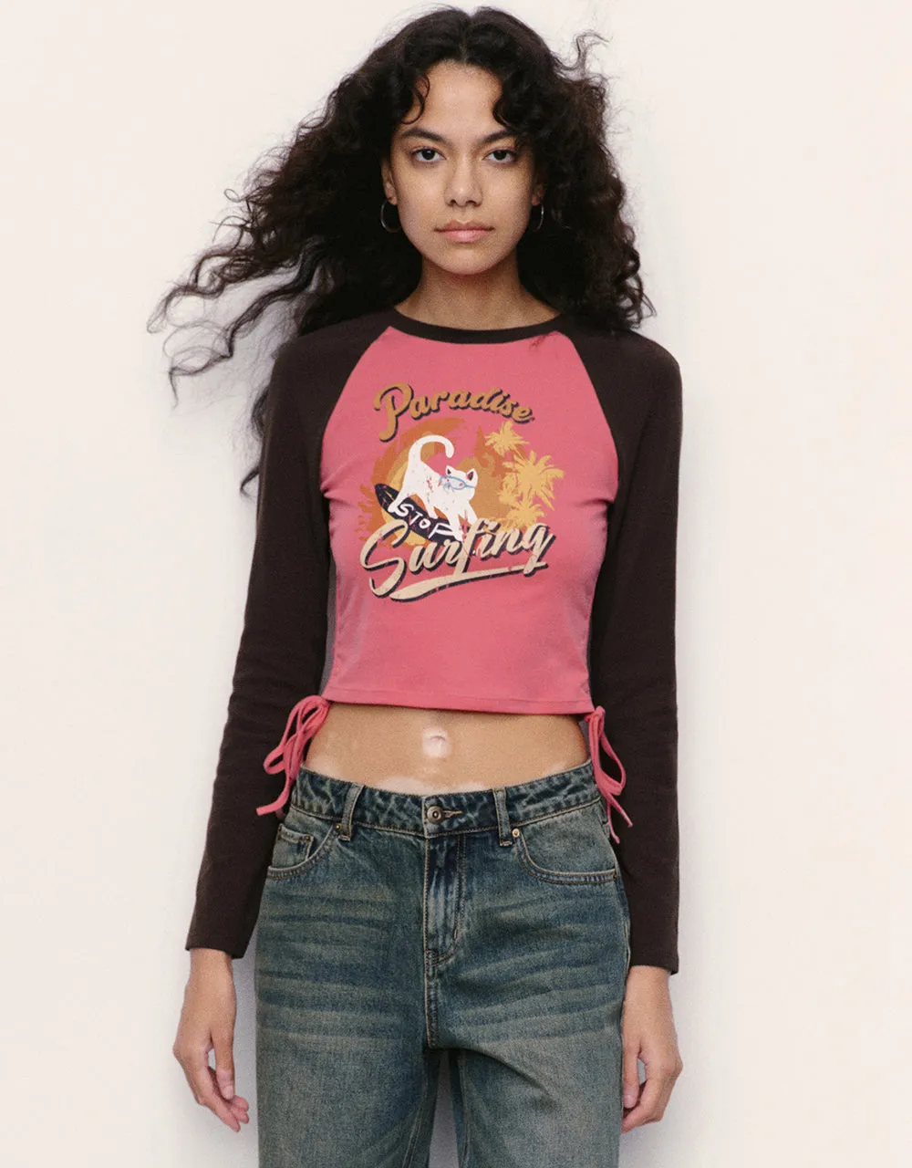 Printed Raglan Sleeve Crew Neck Skinny T-Shirt sold by Urban Revivo