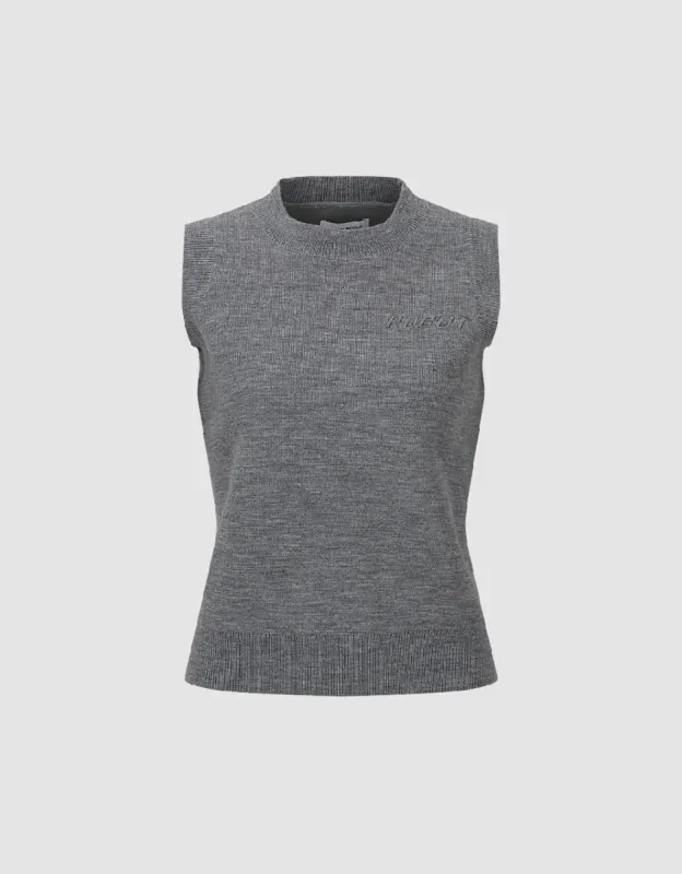 Letter Embroidered Crew Neck Knitted Vest sold by Urban Revivo