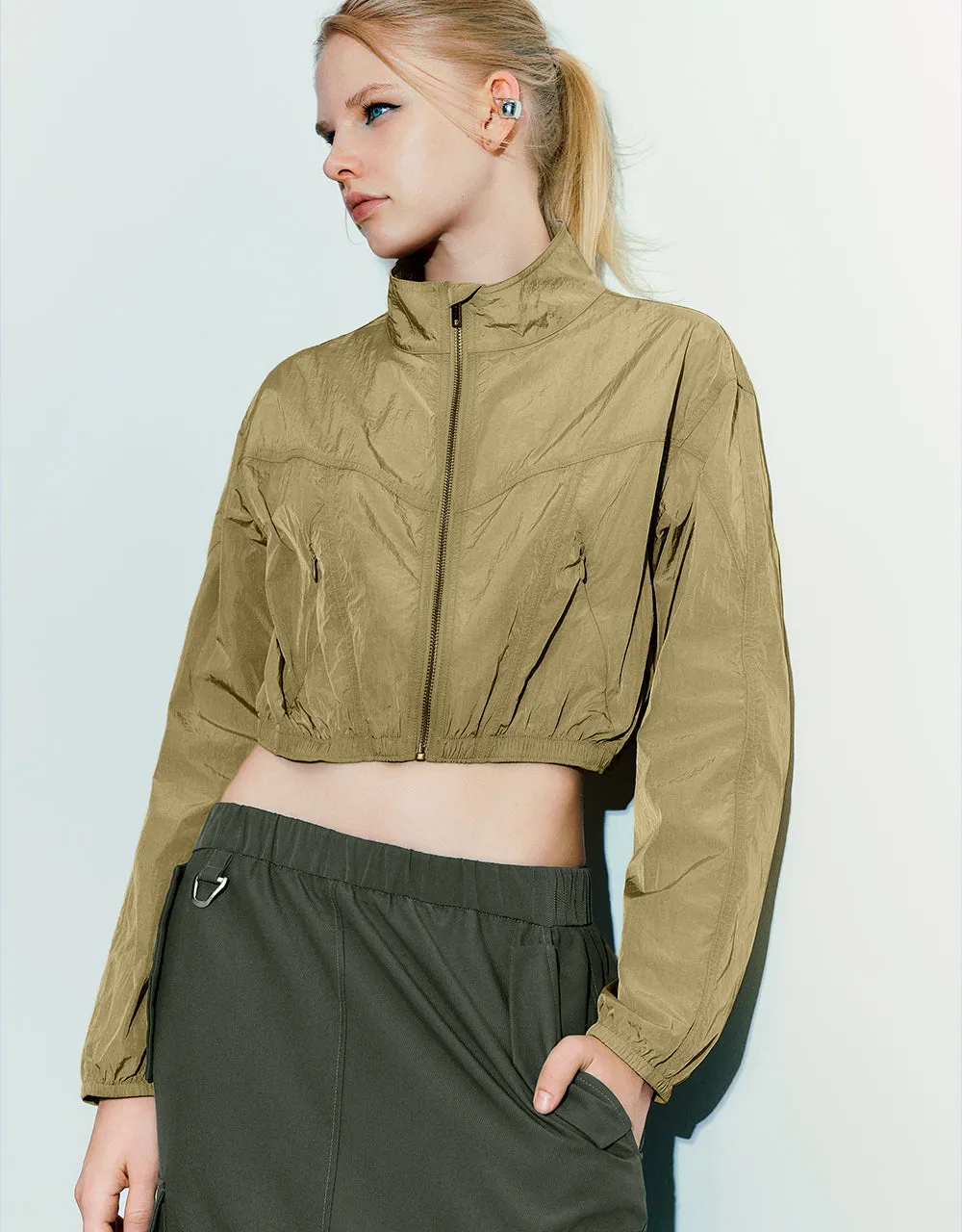 Zipper Front Stand Collar Straight Jacket sold by Urban Revivo product image thumbnail 4