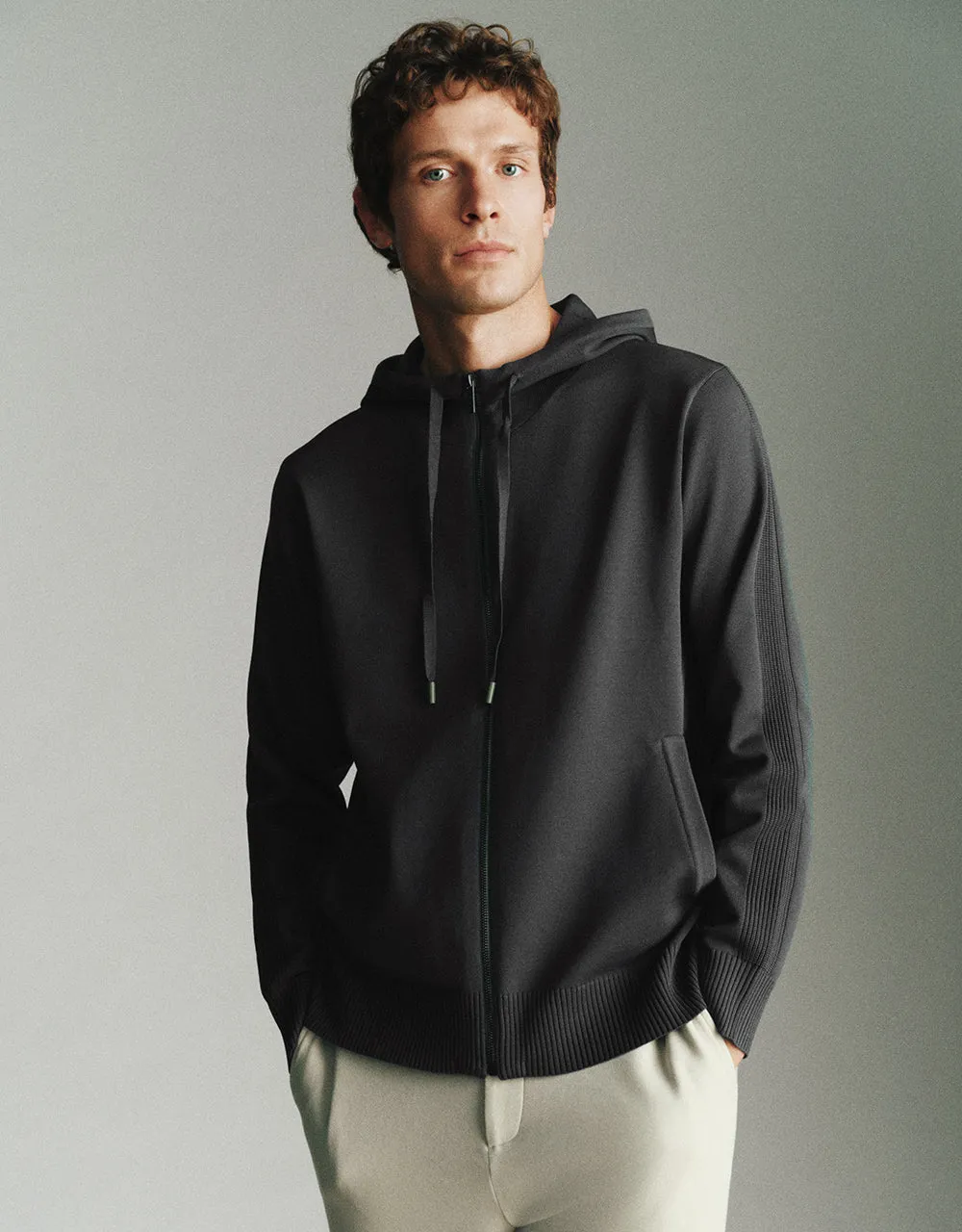 Zipper Front Hooded Knitted Cardigan sold by Urban Revivo