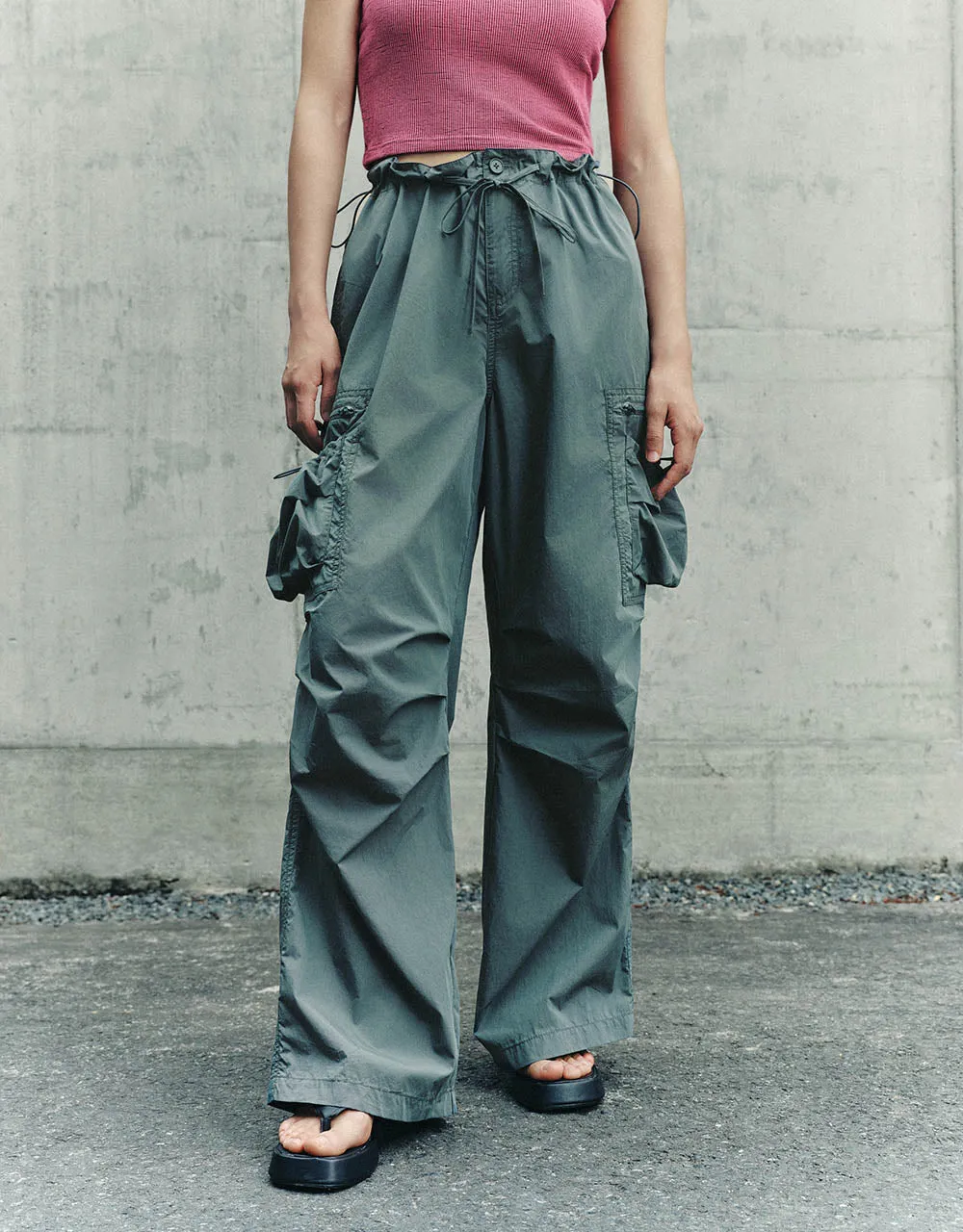 Drawstring Waist Wide-Leg Pants sold by Urban Revivo product image thumbnail 3