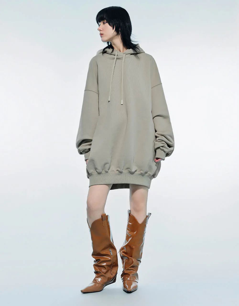 Drop Shoulder Sleeve Hooded Balloon Dress sold by Urban Revivo product image thumbnail 3