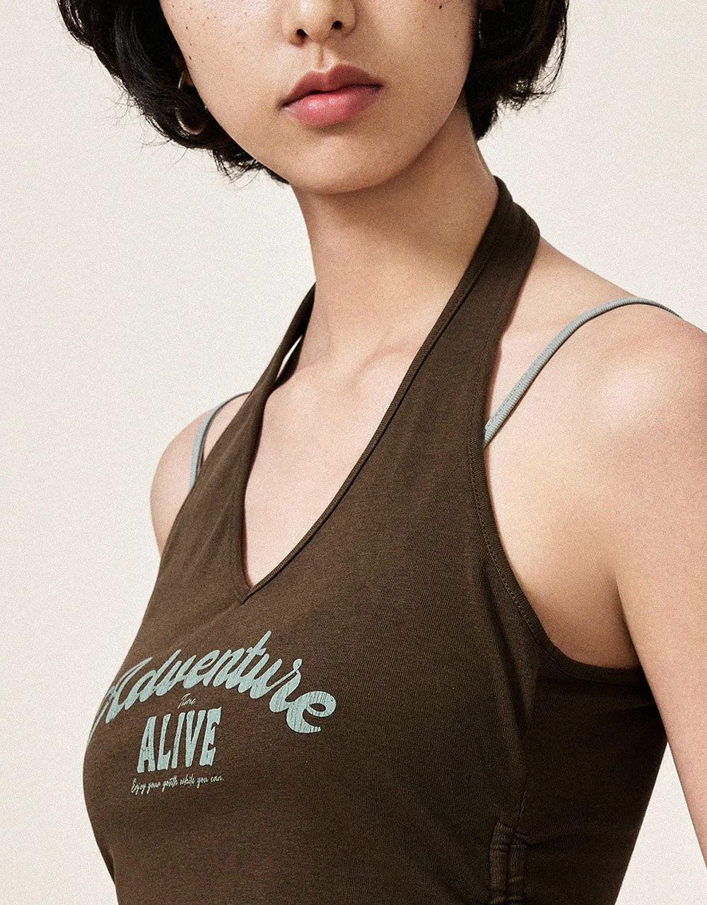 Letter Printed Halter Neck Tank Top sold by Urban Revivo product image thumbnail 4