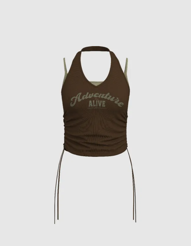 Letter Printed Halter Neck Tank Top made by Urban Revivo