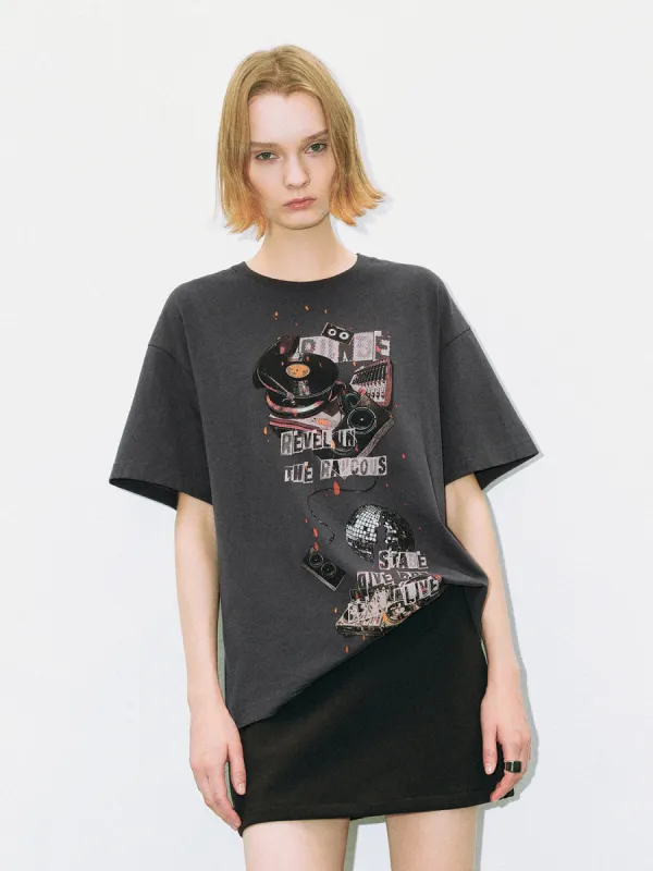 Printed Crew Neck Loose T-Shirt sold by Urban Revivo