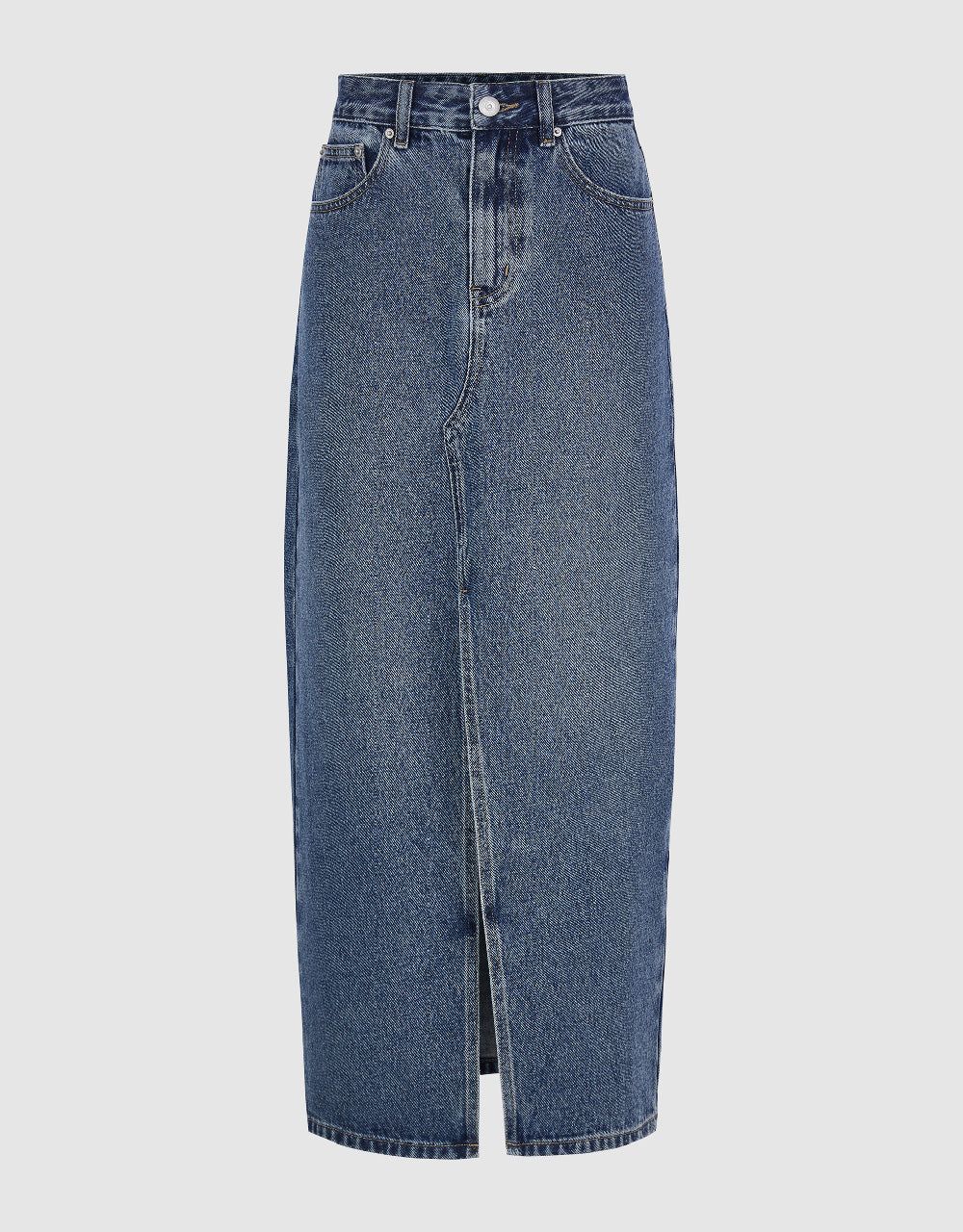Split Hem Straight Denim Skirt sold by Urban Revivo