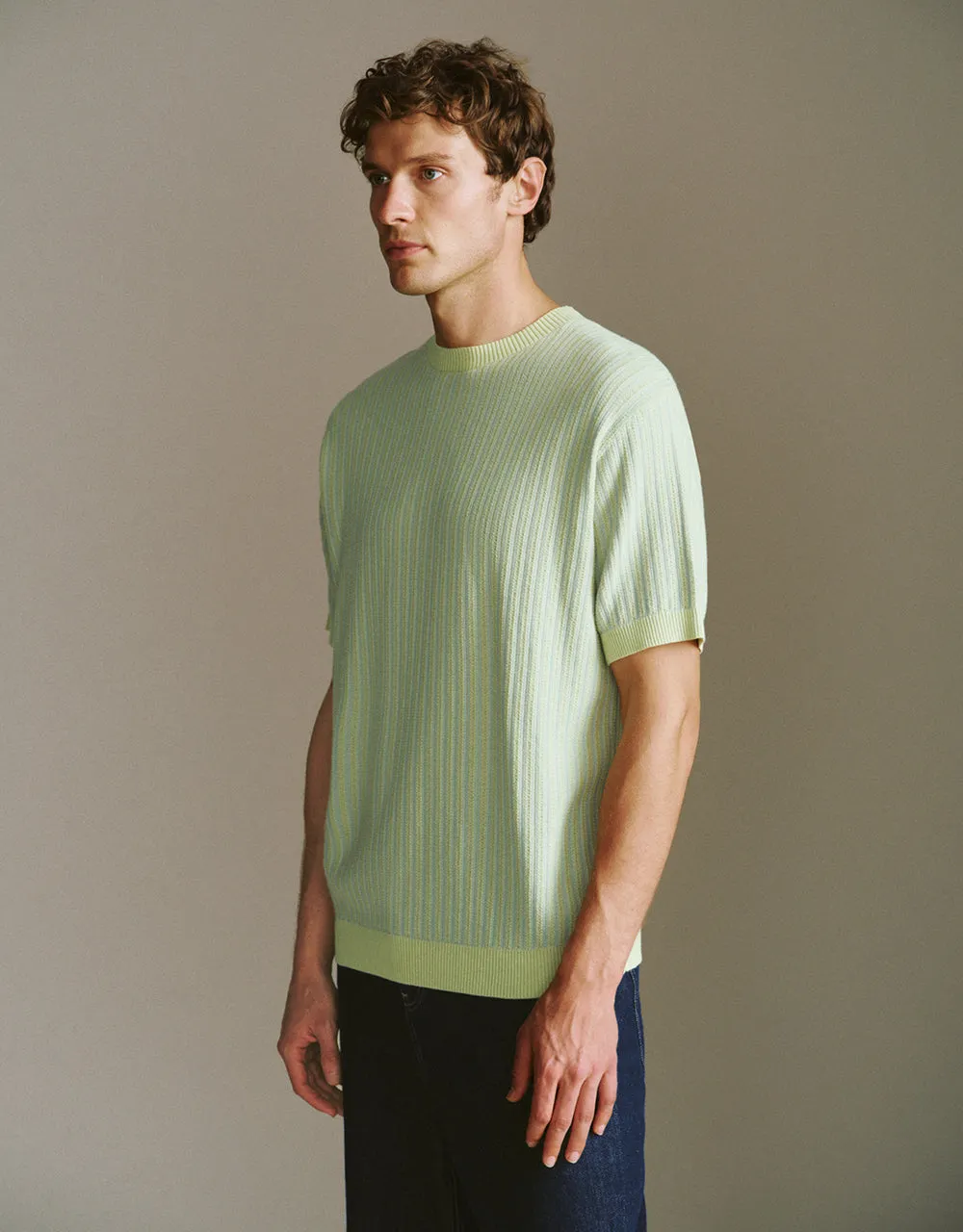 Textured Crew Neck Knitted T-Shirt sold by Urban Revivo product image thumbnail 3