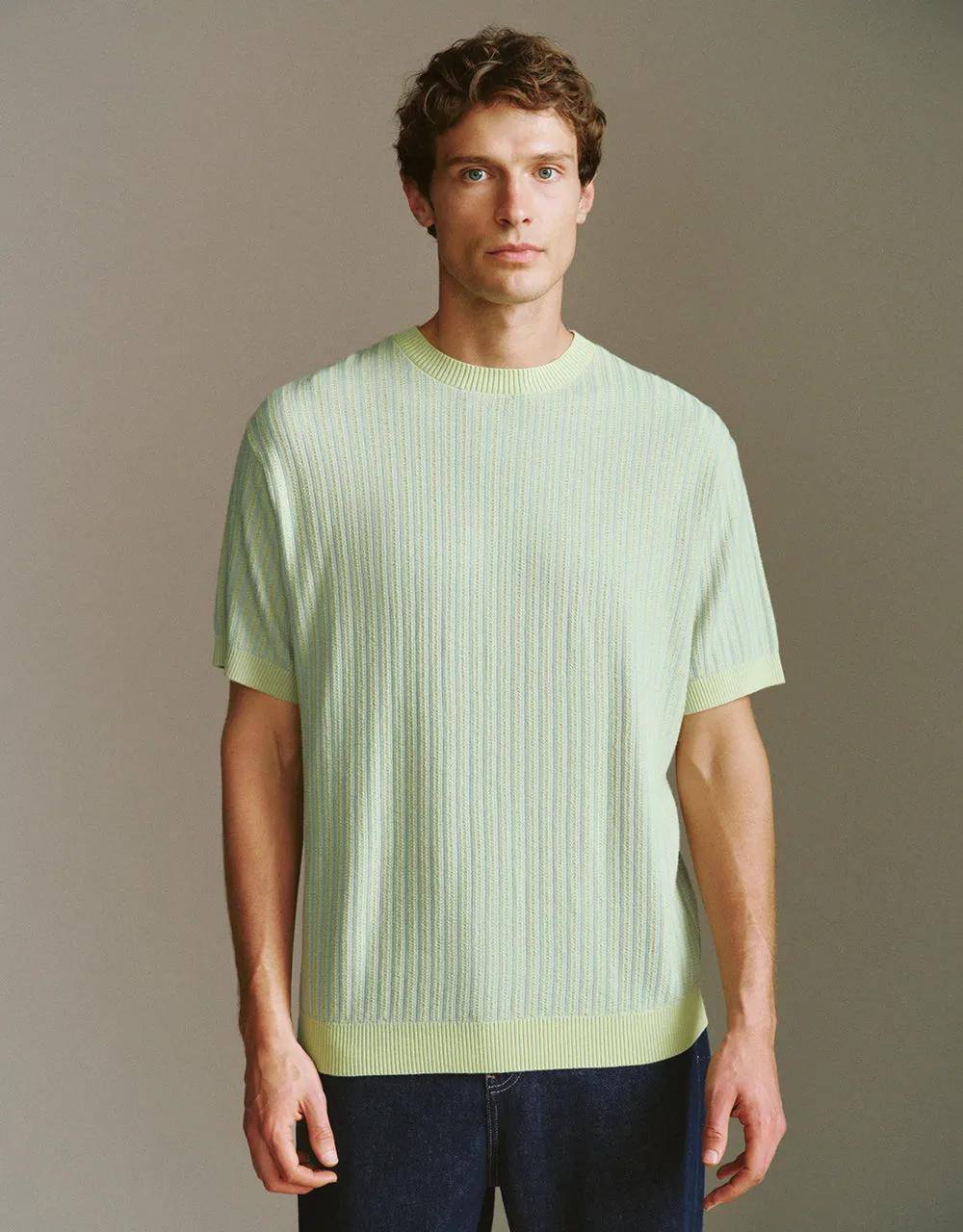 Textured Crew Neck Knitted T-Shirt sold by Urban Revivo