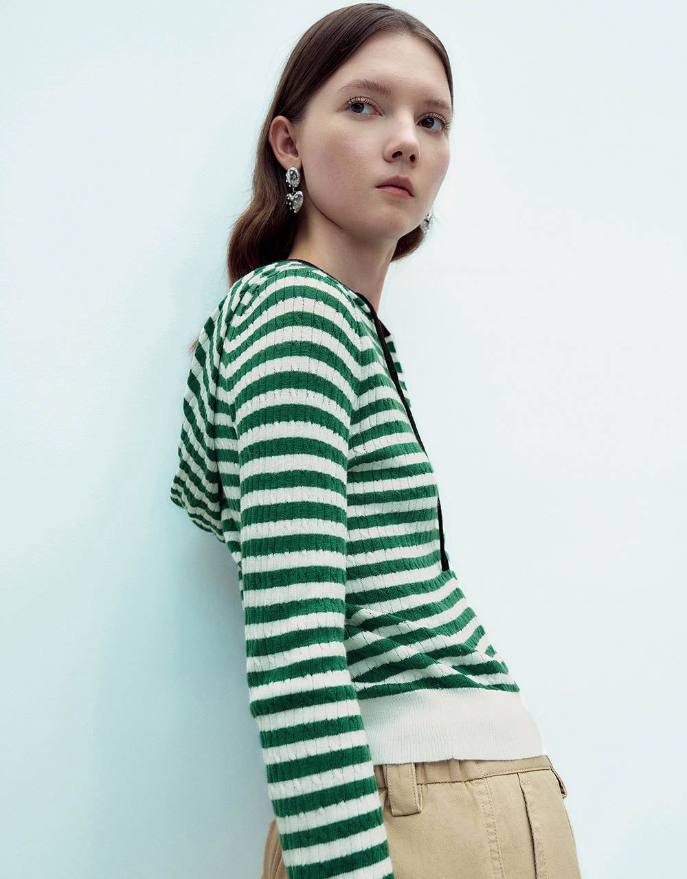 Striped Hooded Knitted Cardigan sold by Urban Revivo product image thumbnail 4